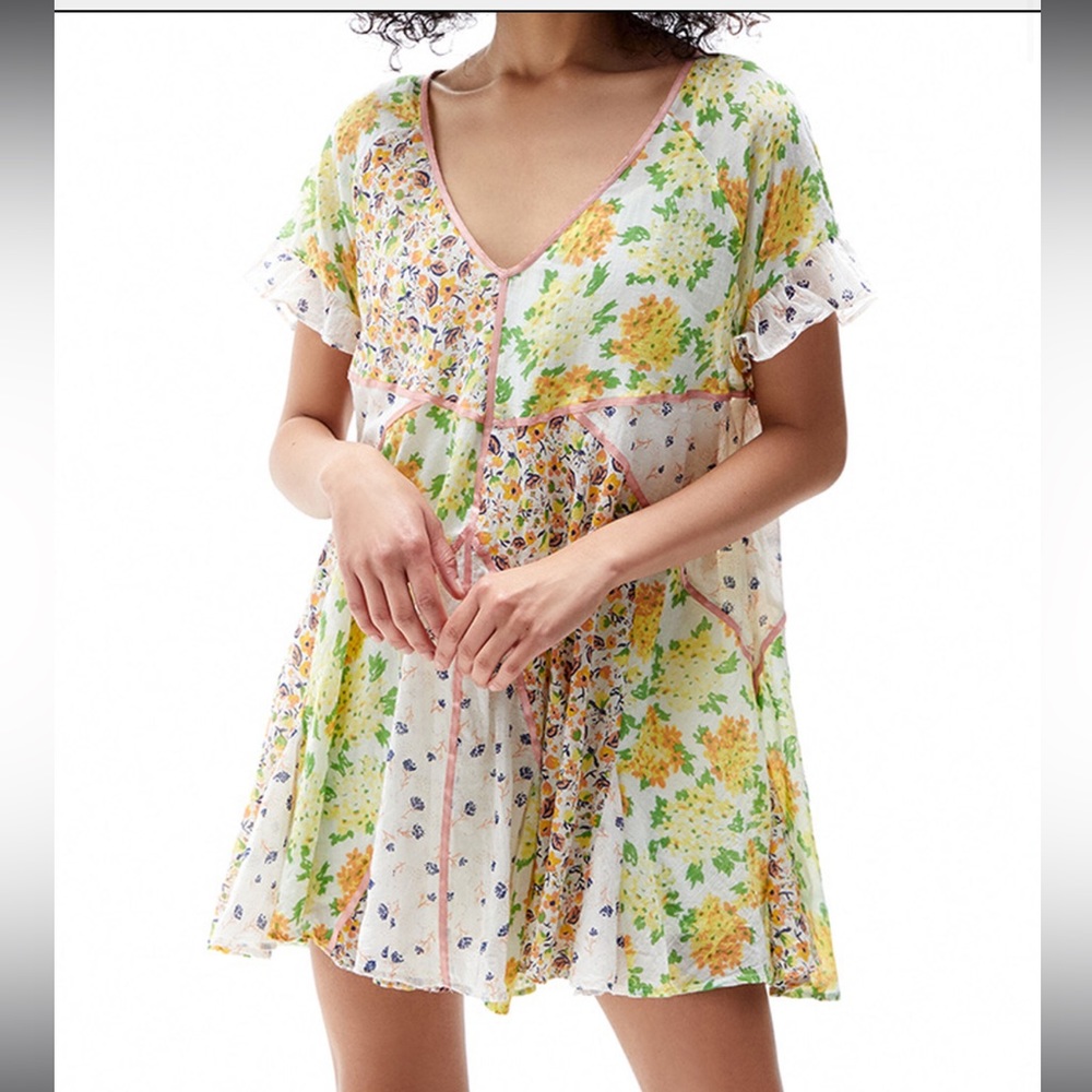 Free People Wildflower Mini Summer 2 Piece Dress Tunic Floral Patchwork Sz M